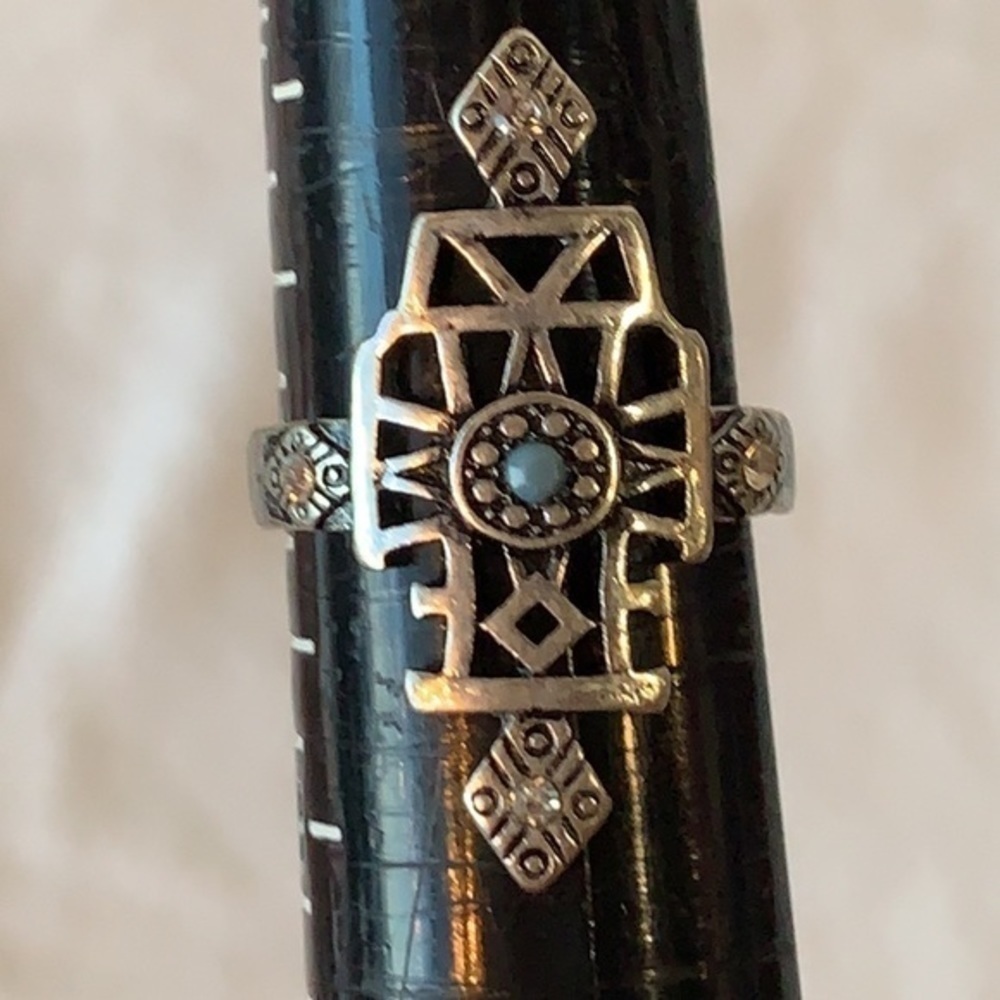 💐5/25 southwestern faux turquoise elegant large silver tone statement - Picture 4 of 7